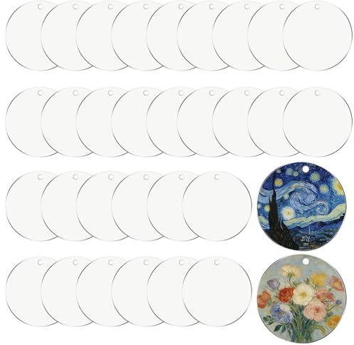 OHiZVZV 30 Stücke Acrylscheibe Rund mit Loch, 9cm Schlüsselanhänger Blanko, Plotter Rohlinge, Acryl Lesezeichen Rohlinge für DIY