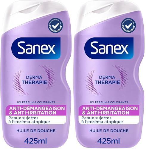 SANEX - Derma Thérapie - Huile de douche anti-démangeaisons et anti-irritations - Gel Douche - Peaux sujettes à l’eczéma atopique - hypoallergénique - complexe d’acides aminés - 425 ML