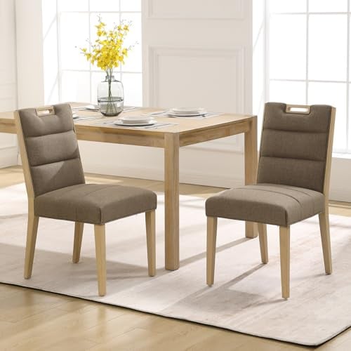 chairus Esszimmerstühle 2er Set Küchenstühle Holz, Leinen Essstühle Braun | Esszimmerstuhle mit Holzbeine Polsterstuhl, Esstisch Stühle Holzstuhle Armlose für Esszimmer Küche Wohnzimmer