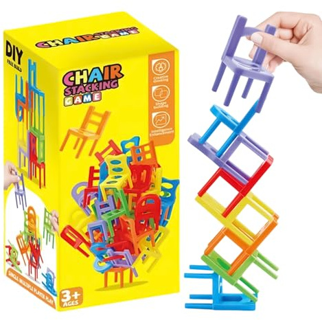 Tuxuseo Stapelstuhl Spiel Für Kinder,Bunte Pädagogische Bauspielzeuge Party Herausforderungen | Stapelstuhl Balance Turm Spiel - Für Familienliebhaber, Erwachsene, Mädchen, Kinder Und Teenager