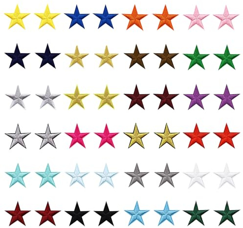 48 Pcs 4.5cm Star Iron on Patches for Clothing, Embroidered Appliques in 24 Assorted Colors, Sew on Patches for Jeans Jackets Backpacks Hats, DIY Repair Decoration Kit