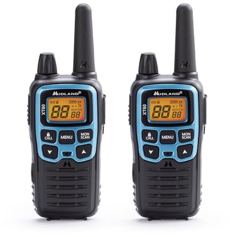 Midland - Walkie Talkie XT60, Professional Long Range Walkie Talkies, 93 Channels, 69 LPD/24 PMR446 Licence-Free 2 Way Radio, 38 CTCSS/83 DCS, 10Km Range, Fast Charging, 12H Battery Life & Accessories