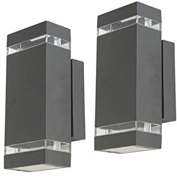 LED Außenwandleuchte FOCUS im 2er Set, eckig, Aluguss, IP44, Fassadenbeleuchtung, Up & Downlight