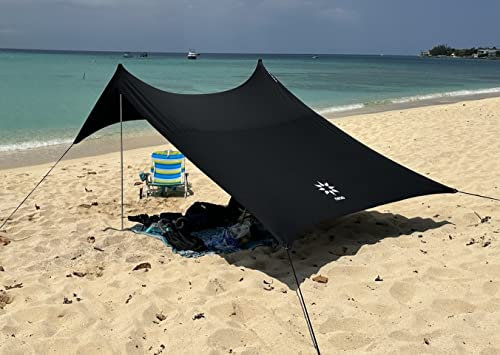 Neso Strandzelt mit Sandanker, tragbares Sonnendach - 2,1m x 2,1m – Patentierte mit verstärkten Ecken zur Stabilisierung (Schwarz)