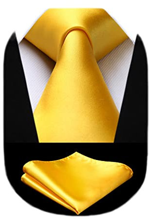 HISDERN Krawatte Gelb Business Krawatte mit Einstecktuch Hochzeit Party Krawatten Set für Männer Geschenke zum Valentinstag Herren krawatte taschentuch