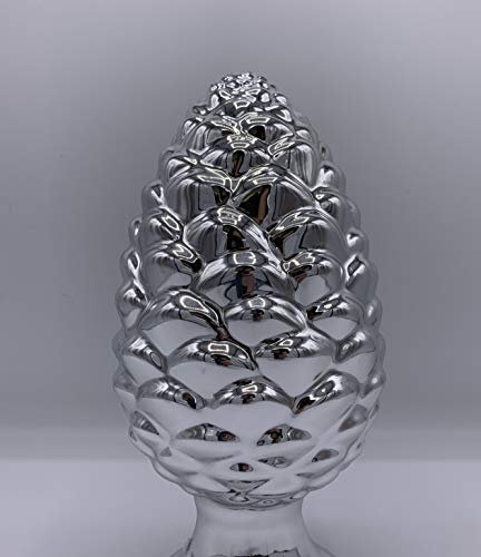 Hermann Bauer jun. Deko-Pinienzapfen auf Fuß, Porzellan, Silber, 22 cm