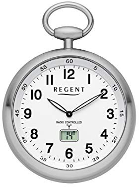 REGENT Funk-Taschenuhr – Zeitloses Accessoire für KULTIVIERTE Herren – Super ablesbar – Material: Stahl – Inklusive Kette (Gehäuse-Ø 49 mm) – C342632 (Weiß)