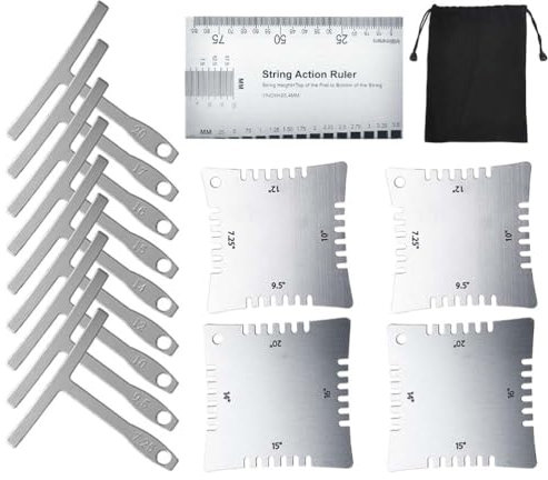 TIMESETL 9 Understring Radius Gauge Luthier Tools + 4 Guitar Fingerboard Fretboard Saddle Nut Radius Gauge Measuring Tools + String Action Ruler Gauge Measuring Tool for Guitar and Bass Setup