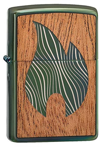 Zippo Windproof Lighter - Woodchuck Large Flame, High Polish Green, Mahogany Emblem/Laser Engrave - Refillable - Reusable - Windproof - Gift Box - Made in USA