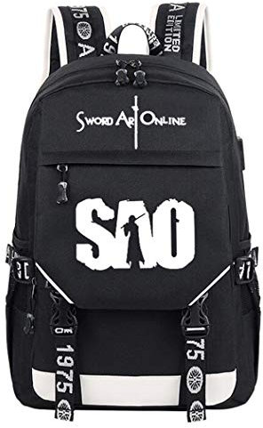 WANHONGYUE Sword Art Online SAO Anime Cosplay Leuchtend Rucksack Schultasche Laptop Backpack mit USB-Ladeanschluss Schwarz / 10