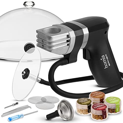 Birner Pro Pistolet à fumer en bois – Kit étendu de 12 pièces, pistolet à fumer avec accessoires et copeaux de bois – Fumée froide pour aliments et boissons