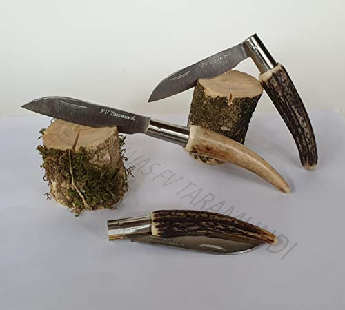Navaja artesanal TARAMUNDI de asta de ciervo Caza, Pesca, Camping, Outdoor, Supervivencia y Bushcraft + Portabotellas de regalo