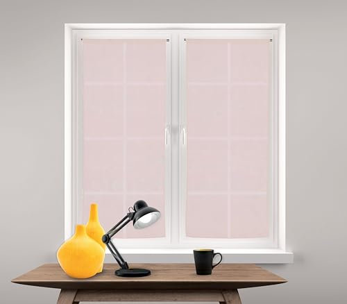 LINDER Voilage Paire de Vitrage - Passe Tringle - Rose Pâle - 60x140cm - 100% Polyester - Certifié Oeko -TEX - Tissé et Teint en France - Collection Etamine Givrée