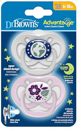 Dr Brown's Natural Flow Advantage Schnuller, leuchtet im Dunkeln, Rosa, sortiert, 2 Stück