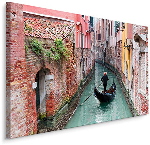 Muralo Leinwandbilder 120x80 Venedig Stadt Kanal Leinwand Wandbild Kunstdruck Wasser Gasse Boot Gondel Schlafzimmer Wohnzimmer Wanddekoration Design XXL 416 Br. 120 cm x Hö. 80 cm