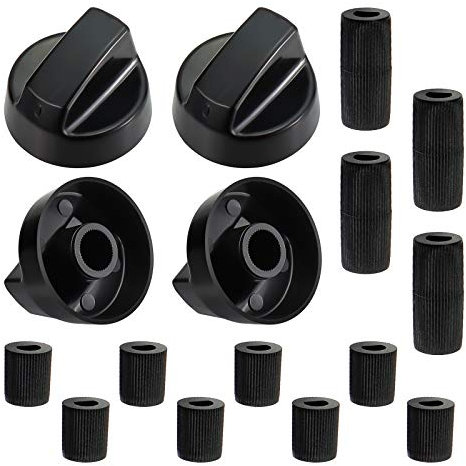 Blutoget Lot de 4 boutons de commande universels noirs avec 12 adaptateurs – Compatible avec cuisinière de four – Boutons universels de cuisinière – Large gamme de disponibilité