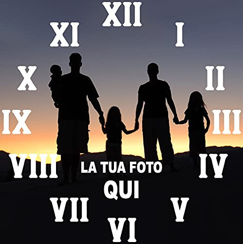 Stileitaliano Orologio da Parete personalizzato in legno moderno con Numeri Romani Bianchi Orologi a muro con foto stampa fotografica 25cm x 25cm Quadrato Idea Regalo per la Casa