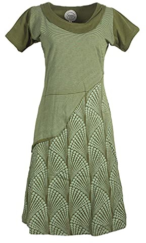 Vishes - Alternative Bekleidung - Damen Kurzarm Lagenlook Kleid Hippie Streifen Punkte Muster