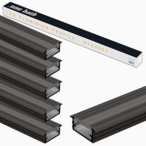 .one-bath LED Aluprofil 2m am Stück l LED Alu Profile 5x2m schwarz I Aluminiumprofil für LED Stripes I Lichtleiste I Unterputz