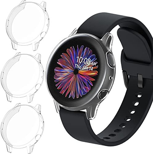 ivoler 3 Stücke Klar Silikon Hülle für Samsung Galaxy Watch Active 2 40mm Schutzhülle, Vollständige Abdeckung Schutzfolie Weiche TPU Cover Case Schutz Displayschutz Folie