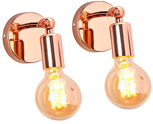 iDEGU 2 Stücke Wandleuchte Vintage E27 Lampe mit Drehbare Fassung Industrielle Wandlampe Deckenleuchte für Flur Schlafzimmer Küche (Roségold)