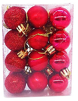 SpirWoRchlan Weihnachtskugeln, 24er Set, Weihnachtsdeko, matt, glanzend, glitzernd, Christbaumkugel ∅ 3cm, Anhänger Baumschmuck Weihnachten WeihnachtsbaumDeko Christbaumkugeln Rot