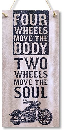 CARISPIBET Four wheels move the body two wheels move the soul Motorcycle signs Motorbike wall art gifts for riders home signs garage signs 12 x 6