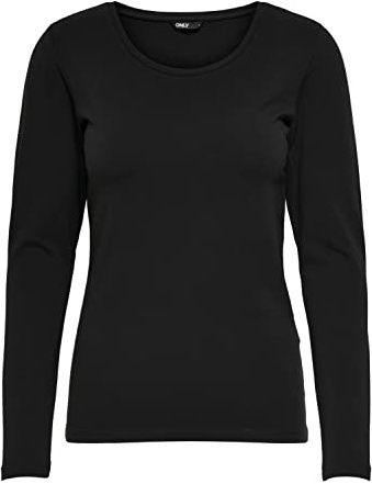 ONLY Longsleeve Damen-Shirt in Schwarz Oberteil aus 95% Baumwolle 5% Elasthan, atmungsaktives Basic Shirt zum Kombinieren
