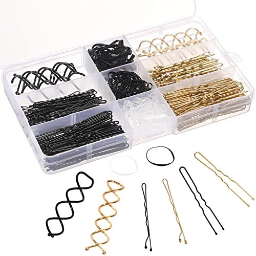 356 Stück Haarnadeln Hair Pin Bobby Pins Metall Wellenform Haarklammern u förmige haarnadeln Spirale Haarnadeln Haargummi Haarspangen Set mit Aufbewahrungsbox für Hairstyling Tänzer Dutt Haarstyler