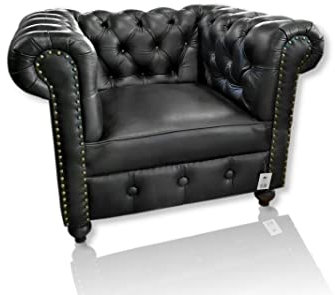 DARO DEKO Chesterfield Sessel Echt Leder schwarz 105 x 85 x 75cm Wohnzimmer-Möbel Büro Vintage Polstermöbel