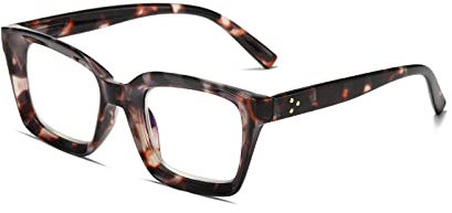 Hubeye Oprah Lesebrille im Stil von Oprah für Damen und Herren, blaues Licht, blockierend, quadratisch, Lesebrille mit Federscharnier, Dunkelgrauer Leopardenmuster, L