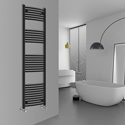Warmehaus Modern Bathroom Heated Towel Rail Ladder Radiator 1800x500mm Curved for Bathroom Kitchen Black