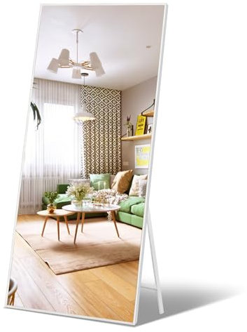 Vasemouh 165x60 CM Miroir sur Pied Blanc, Miroir en Verre Trempé, Nouveau Miroir Plein Pied Amélioré