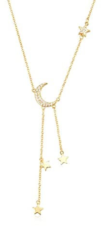 BEDT 925 Sterling Silver Gold Moon Star Chain Pendant Necklace Long Chain Women Jewelrywedding Clear Zircon Gift