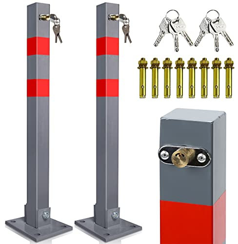Vigevee Pali di parcheggio, pali di intercettazione, pieghevoli, blocco parcheggio, pali di blocco, robusto e stabile, con 6 chiavi, set da 2 pezzi
