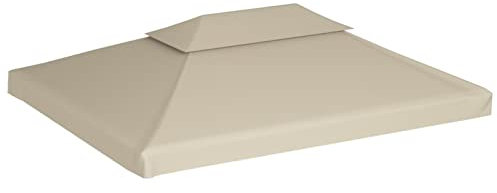 Keketa Pavillon Ersatzdach Pavillondach Dachplane Ersatzbezug Dach mit Kaminabzug UV-Schutz und Wasserdicht Pavillonabdeckung Ersatzdach Dachplane für Pavillon 310 g/m² Beige 3×4 m
