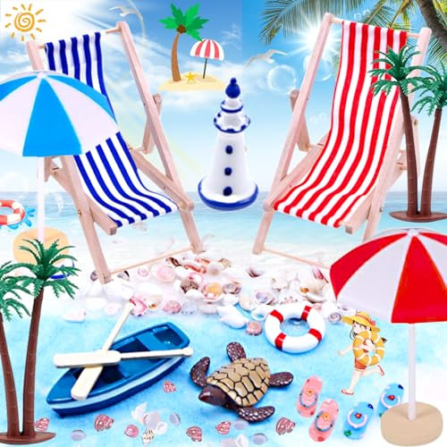 15 Stück Strand Deko Miniatur Set, Miniatur Deko Strand, DIY Strand-Mikrolandschaft, Miniatur Deko Strandbar, Mini Sonnenschirm Kleine Palme Für DIY Garten Sandkasten Swimmingpool Geschenk
