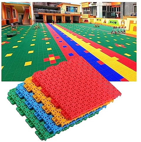 Tapis Caillebotis en Caoutchouc Carreaux de Sol à emboîtement modulaires imperméables, Tapis de Sol de Sport en Plastique coloré résistant aux intempéries for Jardin d'enfants extérieur, 25x25cm (Col