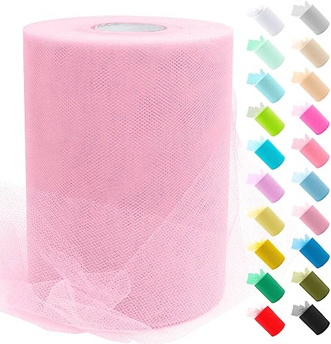 Uiopa Tulle Rose, 15cm x 91,4m Rouleau de Tulle en Polyester Maille Tissu pour Tutu Jupe, Deco Mariage/Fête, Deco Chaise Mariage, Noeud Cadeau, Artisanat DIY