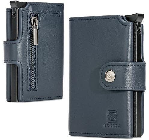 BODEGA Porta Carte Di Credito Schermato Blu, Portafoglio Uomo Slim In Pelle, Portatessere Uomo Tascabile Con Sistema Anticlonaggio, Portafoglio Piccolo Con Portamonete, Rfid Protection Resistente