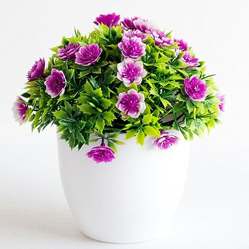 EpheyFIF Künstliche Topfpflanzen, roter Lotus, Mini-Blume und Gras in rundem Topf, kleine künstliche Kunststoff-Grünpflanzen für Haus- und Bürodekorationen