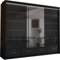 MN Furniture High Gloss & Mirror Sliding Doors Wardrobe with Long Led Light and Bottom Draw (Black, 255cm), SYCYLIA4