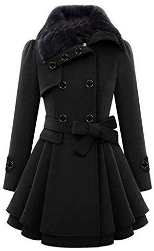 QzSSbii Fleece High Neck Mantel für Frauen Winter Warme Jacken Elegant Winter Trenchcoat Asymmetrisch Plissee Saum Warme Jacken Damen Slim Coat Outwear Windbreaker Cardigan Button Down Mantel, Schwarz