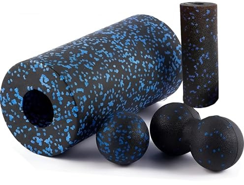 Faszienrolle Set für Anfänger 4 in 1 | Wirbelsäule, Oberschenkel, Rücken, Nacken & mehr | Ball, Duo-Ball, kleine Rolle & große Rolle | Faszienroller, Faszienball, Massageball, Trigger-Rolle