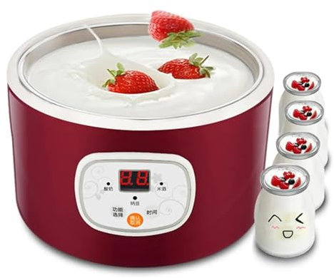 Machine à Yaourt électrique, fermenteur Natto Automatique 15 W avec 4 couvercles de Pots en Verre de 200 ML, minuterie à écran LCD, idéale pour Les Pots de Yaourt individuels Faits Maison