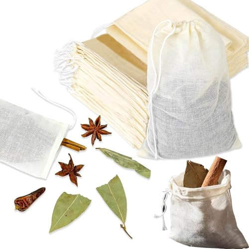 30 sacchetti per spezie da cucinare, in cotone naturale, ecologici e riutilizzabili, 3 diverse misure per tè, caffè, filtri, spezie