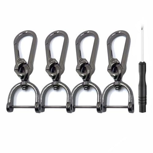 Rayconup Lot de 4 mousquetons porte-clés avec articulation pivotante amovibles en métal pour homme et femme (noir)