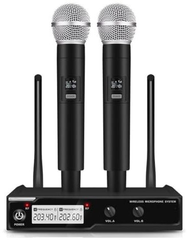 Suoumwa 1 Ensemble de Microphones Portatifs à Double Canal VHF Un à Deux Microphones pour Karaoké, Fête de Mariage, Groupe D'Église, Prise UE