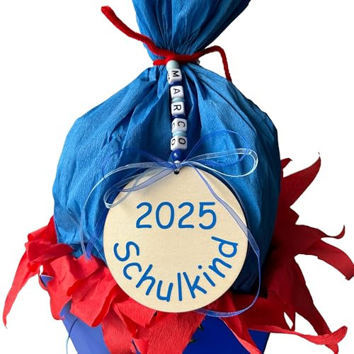 Schultüten Anhänger Schulkind 2025 mit Namen personalisiert - auch geeignet als Geschenkanhänger zur Einschulung für Jungen und Mädchen - Holzanhänger 10cm zum erster Schultag