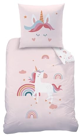 MTOnlinehandel Unicorn Bettwäsche Kinderbettwäsche Jugendbettwäsche 135x200 · Regenbogen Einhorn Emma · Wende Motiv · Kissenbezug 80x80 + Bettbezug 135x200 cm · 100% Baumwolle